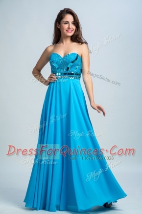 Baby Blue Zipper Sweetheart Beading Evening Dress Chiffon Sleeveless