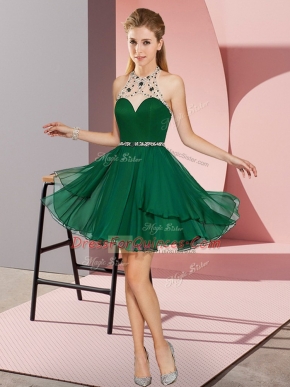 Dark Green Sleeveless Beading Mini Length Prom Dress
