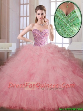 New Style Luxurious Beading and Ruffles Quinceanera Dresses in Watermelon
