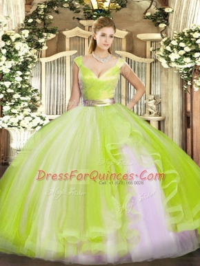 Eye-catching Sleeveless Zipper Floor Length Beading and Ruffles Ball Gown Prom Dress