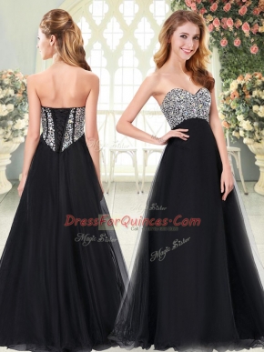 Smart Black Sweetheart Neckline Beading Sleeveless Lace Up