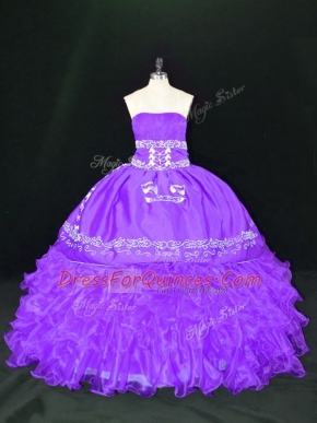 Fancy Lavender Sleeveless Organza Lace Up 15th Birthday Dress for Sweet 16 and Quinceanera