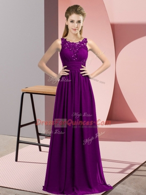 Colorful Floor Length Empire Sleeveless Purple Court Dresses for Sweet 16 Zipper