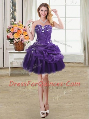 Purple Organza Lace Up Sweetheart Sleeveless Mini Length Prom Gown Beading and Appliques and Pick Ups