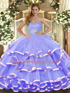 Lavender Sleeveless Ruffled Layers Floor Length Quinceanera Dresses
