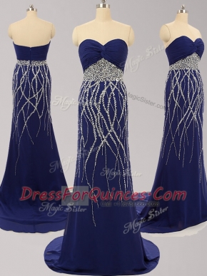 Smart Beading Dress for Prom Navy Blue Zipper Sleeveless Brush Train