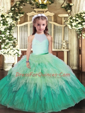 Multi-color Sleeveless Tulle Backless Child Pageant Dress for Party and Sweet 16 and Wedding Party