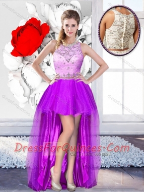 Pretty High Low Scoop 2016 Prom Dresses with Beading