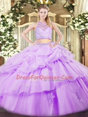 Scoop Sleeveless Zipper Quince Ball Gowns Lavender Tulle