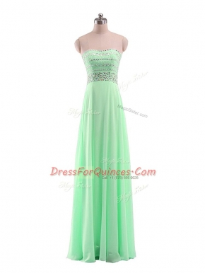 Lovely Chiffon Strapless Sleeveless Zipper Beading in Apple Green