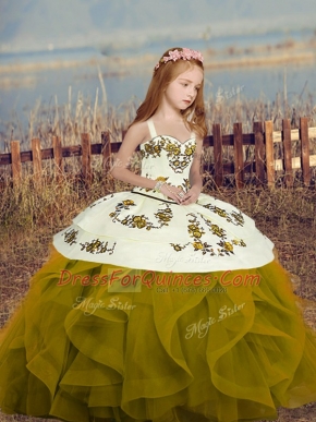 Straps Sleeveless Pageant Dress Womens Embroidery and Ruffles Lace Up