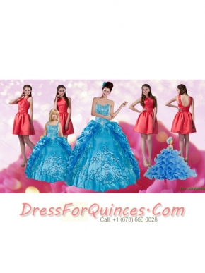 Embroidery and Pick Ups Quinceanera Dress and Ruching Short Dama Dresses and Spaghetti Straps Teal Little Girl Dress