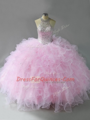 Captivating Sleeveless Lace Up Floor Length Beading and Ruffles 15th Birthday Dress