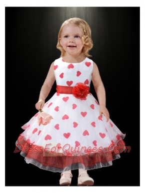 Elegant A-Line Scoop Ankle-length Little Girl Dress with Belt