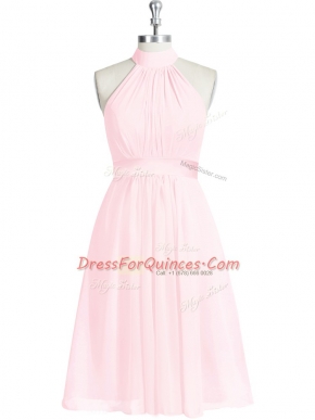 Discount Chiffon Sleeveless Knee Length Prom Gown and Ruching and Belt
