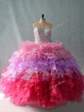 Floor Length Multi-color Quinceanera Gowns Organza Sleeveless Beading and Ruffles