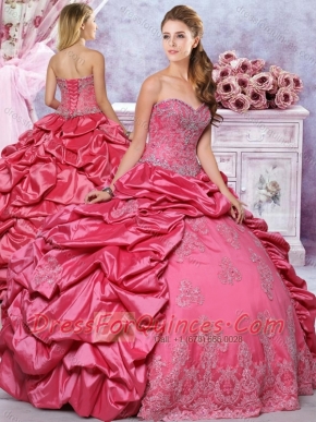 Lovely Beaded Coral Red  Discount Quinceanera Dresses with Appliques and Bubbles