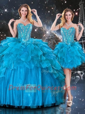 New Arrivals Detachable Sweetheart Sweet 16 Dresses with Beading in Blue