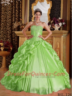 Sweetheart 2014 Quinceanera Dresses Yellow Green Embroidery with Beading Taffeta