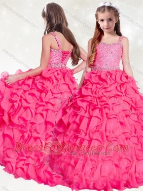 Adorable  Beaded and Ruffled Little Girl Pageant Dress in Hot Pink