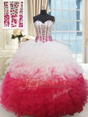 Organza Sleeveless Floor Length Quinceanera Gowns and Beading and Ruffles