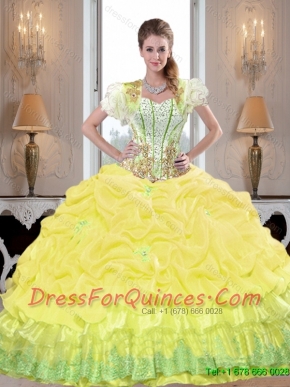 Fitting Yellow 2015 Quinceanera Dresses with Beading and Pick Ups