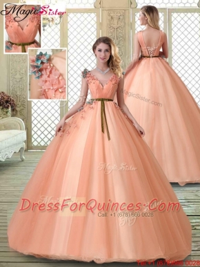 Hot Sale V Neck Discount Quinceanera Dresses with Appliques and Beading