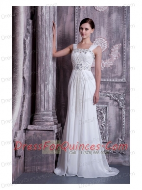 Prom Dress Fashionable Empire Straps Brush Train Beading Chiffon