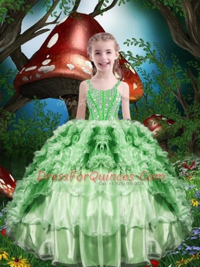 Apple Green Sleeveless Beading and Ruffles and Ruffled Layers Floor Length Little Girls Pageant Gowns