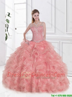 Luxurious Ruffles and Beaded Quinceanera Gowns in Watermelon
