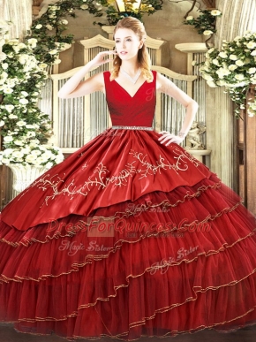 Stylish Organza Sleeveless Floor Length Quince Ball Gowns and Embroidery and Ruffled Layers