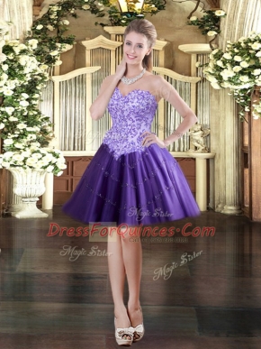 Purple Dress for Prom Prom and Party with Appliques Sweetheart Sleeveless Lace Up