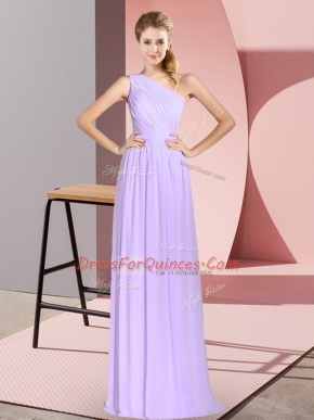 Suitable Lavender One Shoulder Lace Up Ruching Evening Dress Sleeveless