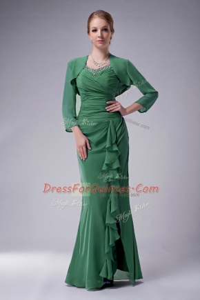 Popular Green Chiffon Zipper Straps Sleeveless Floor Length Prom Evening Gown Beading
