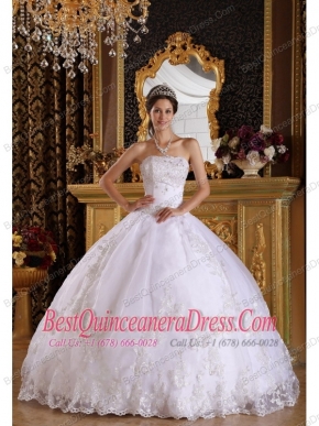 White Ball Gown Strapless Floor-length Embroidery with Beading Quinceanera Dress