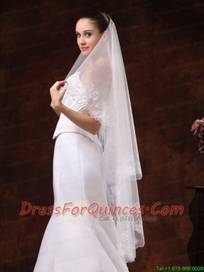 Lace Appliques And Two-tier Organza Veil For Wedding