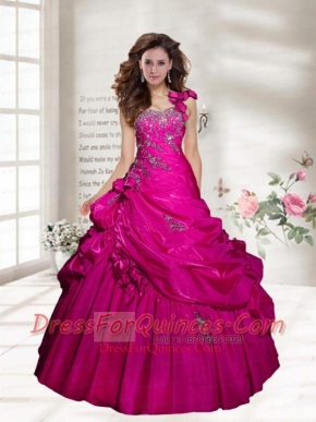 2014 Customize One Shoulder  Appliques Quinceanera Dress in Red