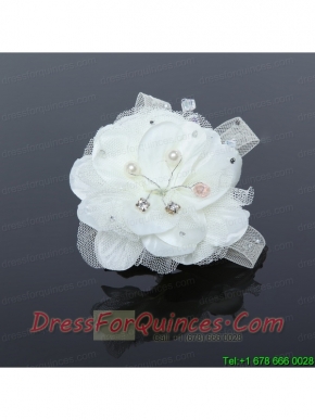 White Tulle Wedding Fascinators Hair Flower with Rhinestone
