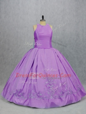 Traditional Lilac Taffeta Zipper Sweet 16 Dresses Sleeveless Floor Length Embroidery