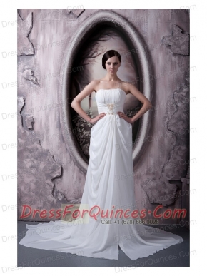 Prom Dress Empire Custom Made Strapless Sweep Train Appliques Chiffon