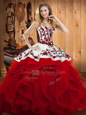 Enchanting Wine Red Sleeveless Embroidery and Ruffles Floor Length Quinceanera Gown