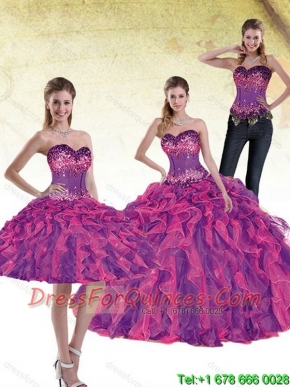 Custom Made 2015 Multi Color Quinceanera Dresses with Beading and Ruffles