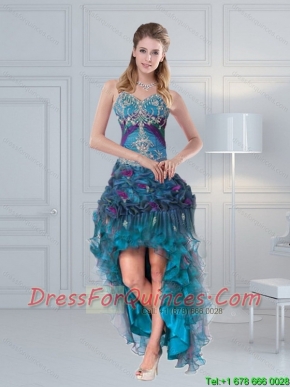 2015 Pretty Straps Multi Color Christmas Party Dresses with Embroidery and Hand Made Flower