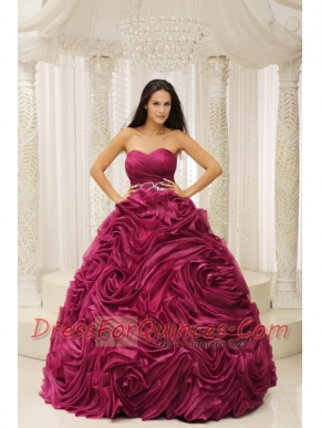 A-line Red Sweetheart Beaded Wasit Lace-up Hand Made Flower Organza Quinceanera Dress