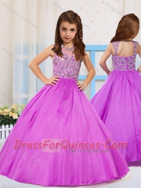 Most Popular Pincess Scoop Beaded Lilac Little Girl Pageant Dress