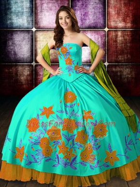 Pretty Multi-color Strapless Neckline Embroidery Quinceanera Dress Sleeveless Lace Up
