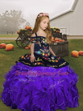 Floor Length Ball Gowns Sleeveless Purple Little Girl Pageant Dress Lace Up