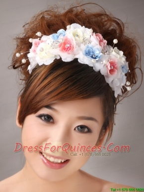 Muti-color Headpiece With Hand Made Flowers and Pearl