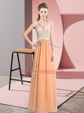Chiffon Sleeveless Floor Length Prom Gown and Lace