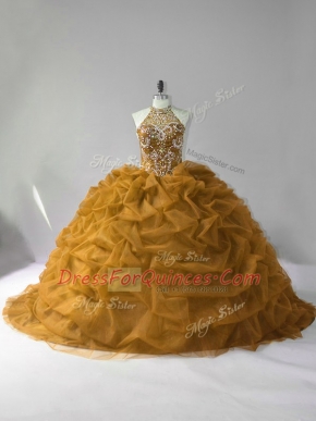 Halter Top Sleeveless Organza Quinceanera Dresses Beading Lace Up